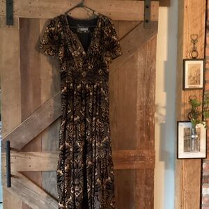 Anthropologie Black and Gold Velvet Somerset Dress